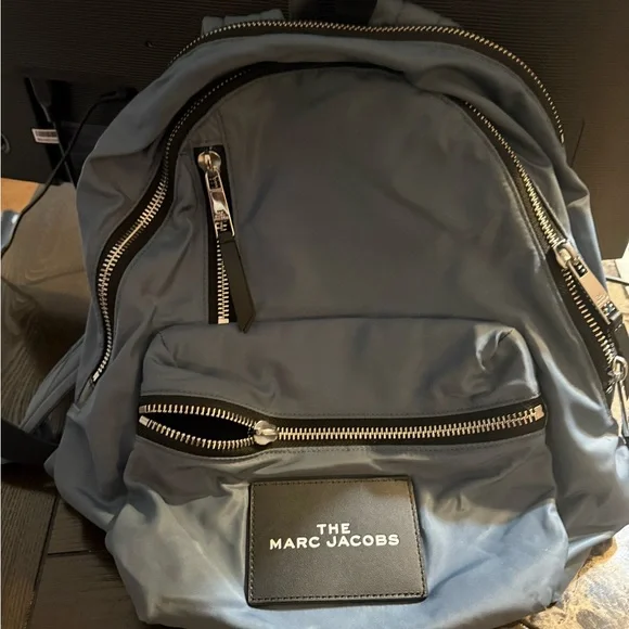 Marc Jacobs Navy Backpack with Silver Accents Amazon.com | Marc Jacobs Nylon Quilted Backpack (Azure Blue  main image 4